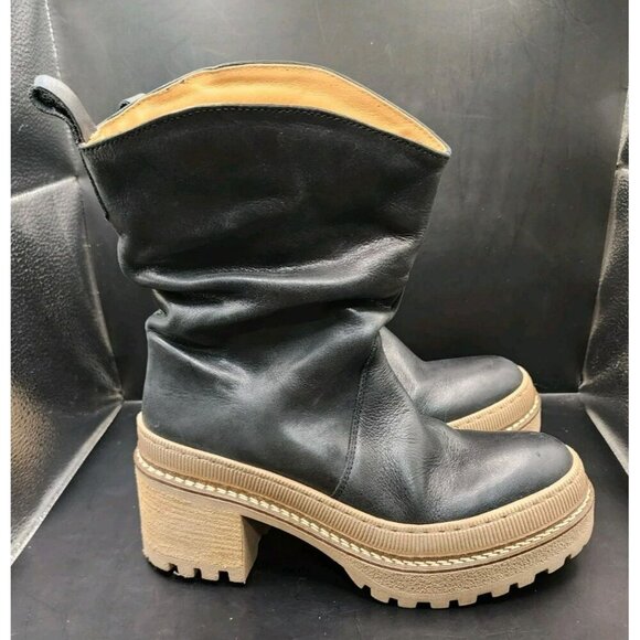 Free People Women's Mel Black Leather Slouch Boot Size 6 Boho Western - Picture 3 of 10